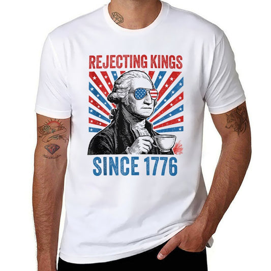 US Rejecting Kings Since 1776 4th of July Outfit  Heathered Texture T-Shirt