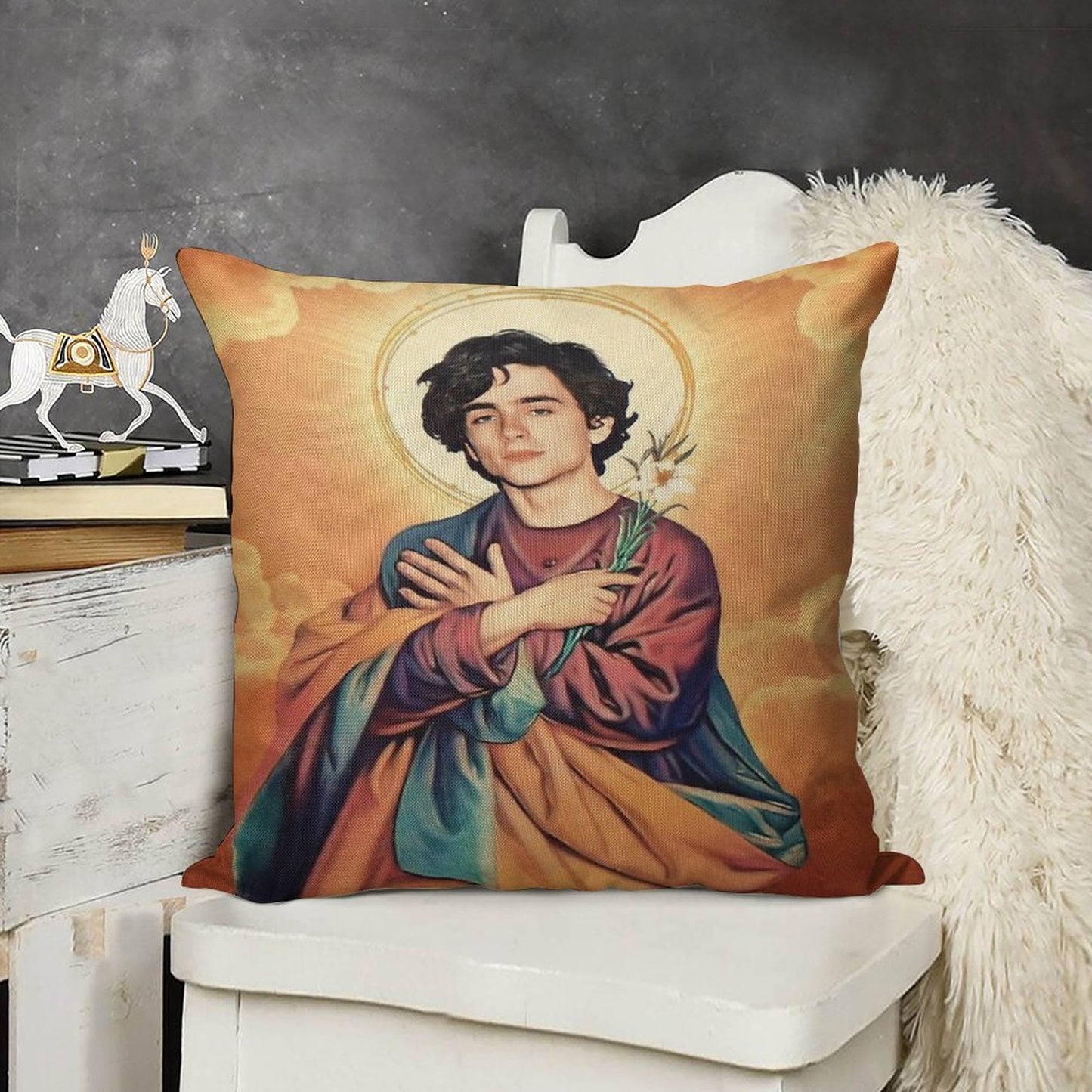 Timothee Chalamet Saint Linen Throw Pillow Cover