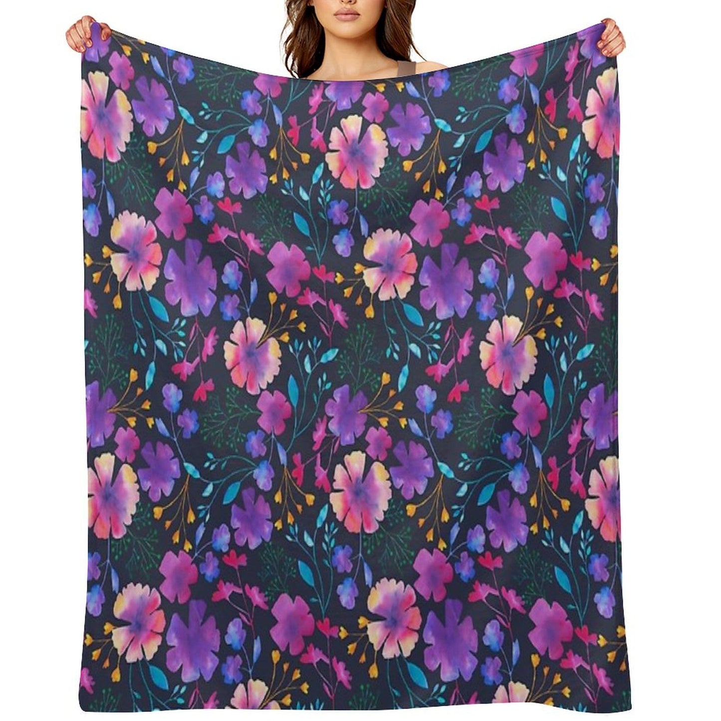 Fluro Floral Watercolour Flower Pattern Throw Blanket