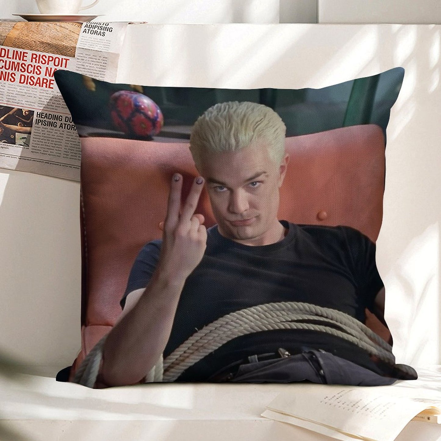 Spike Peace Sign Buffy The Vampire Slayer Linen Throw Pillow Cover