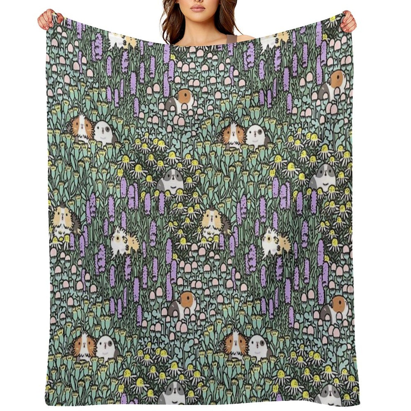Guinea Pigs And Garden Herbs Pattern Throw Blanket