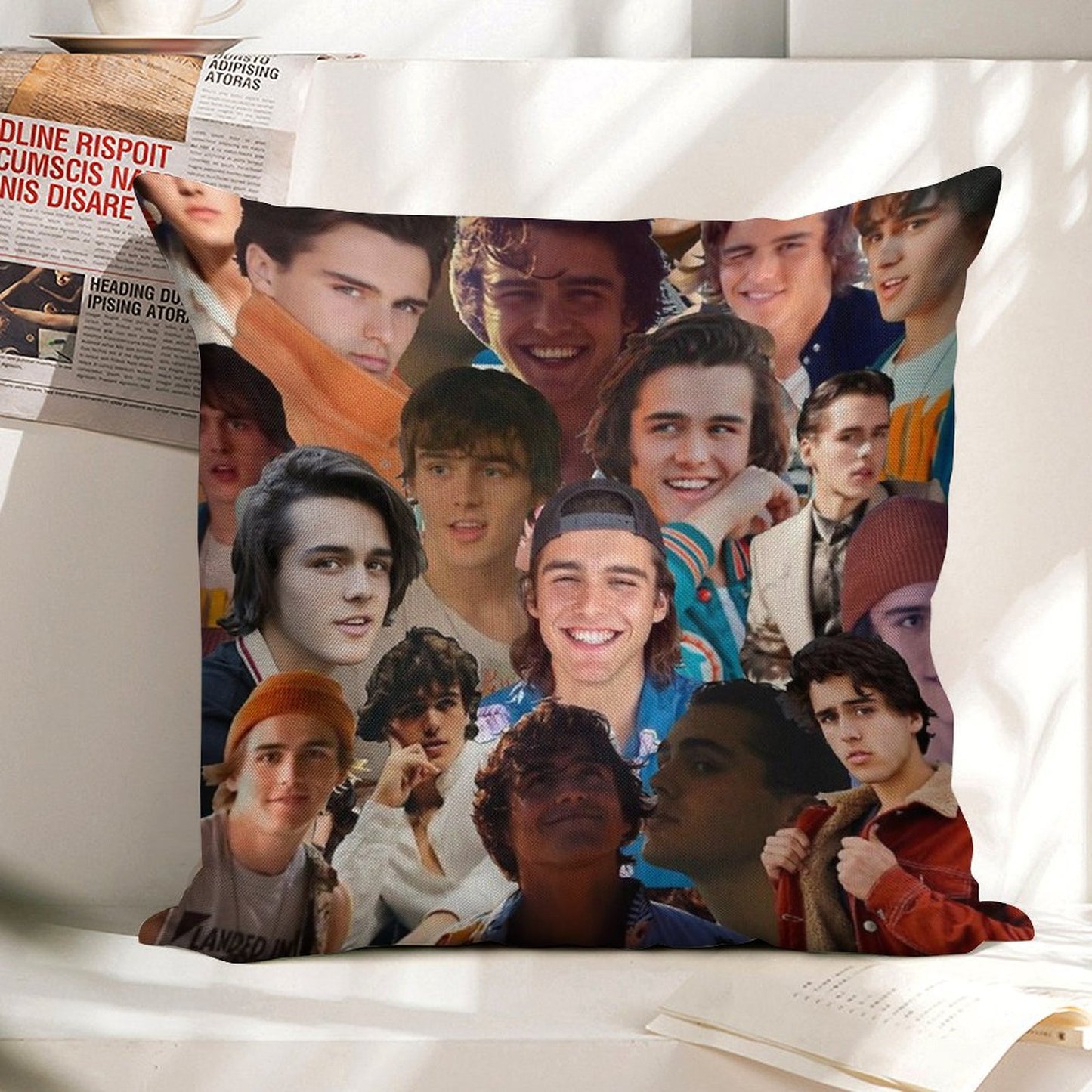 Charlie Gillespie Photo Collage Linen Throw Pillow Cover