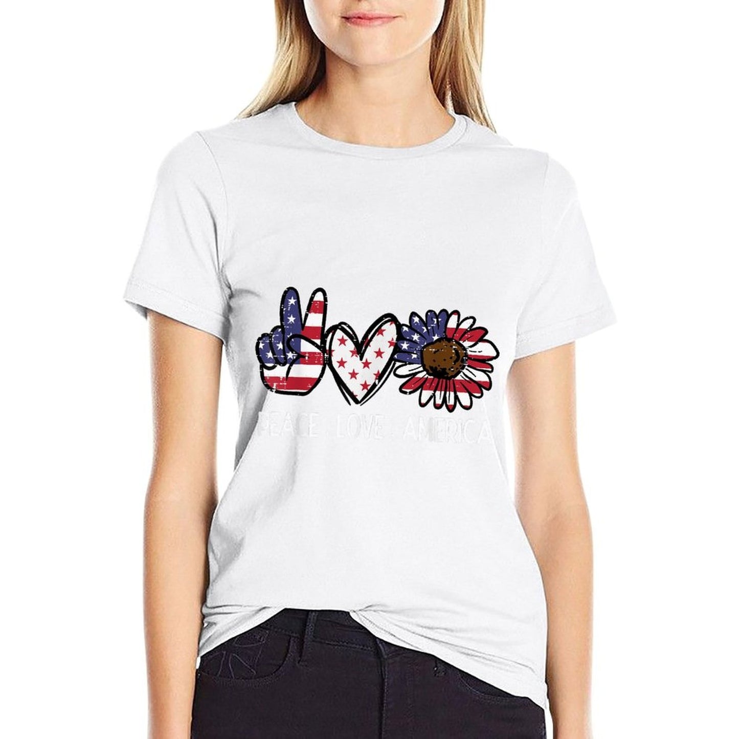 Peace Love America US Fourth Womens 4th Of July Patriot High-quality Stitching T-Shirt