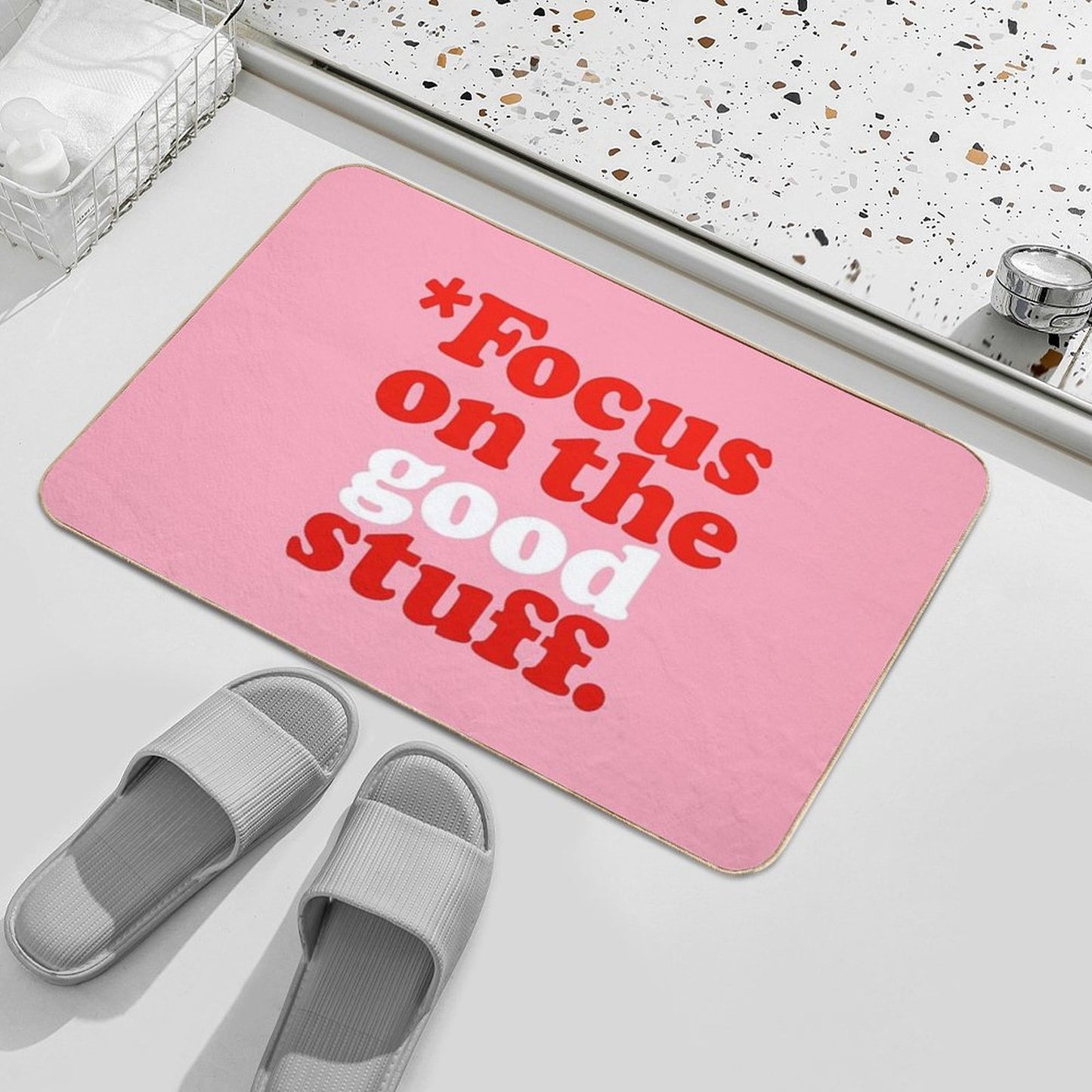 Focus On The Good Stuff {Pink & Red Version} Bath Mat