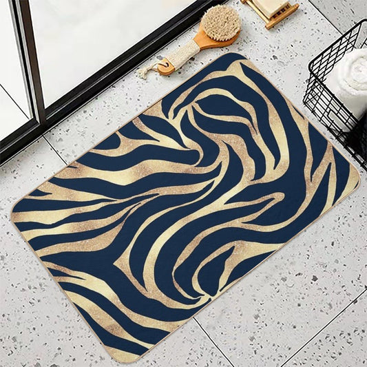 Elegant Navy Blue Gold Zebra Print Bath Mat