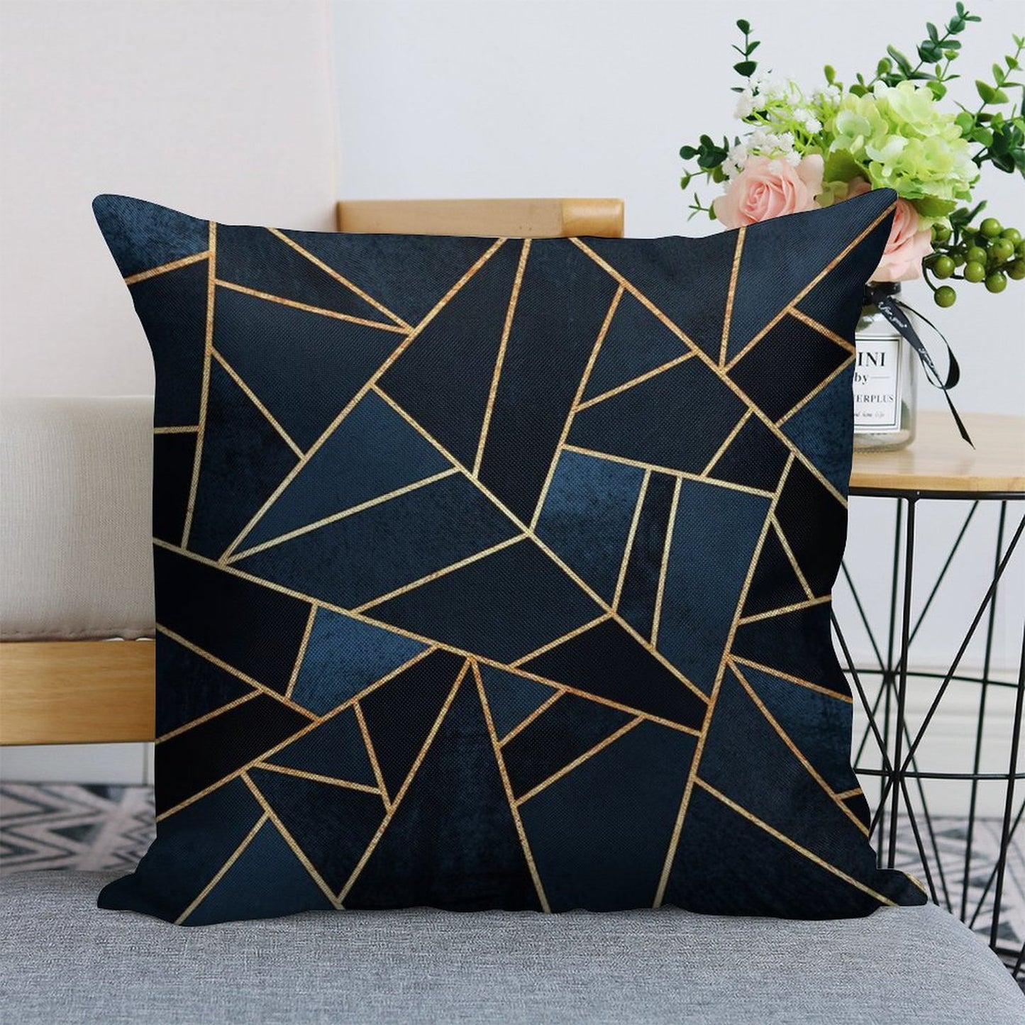 Navy Stone Linen Throw Pillow Cover