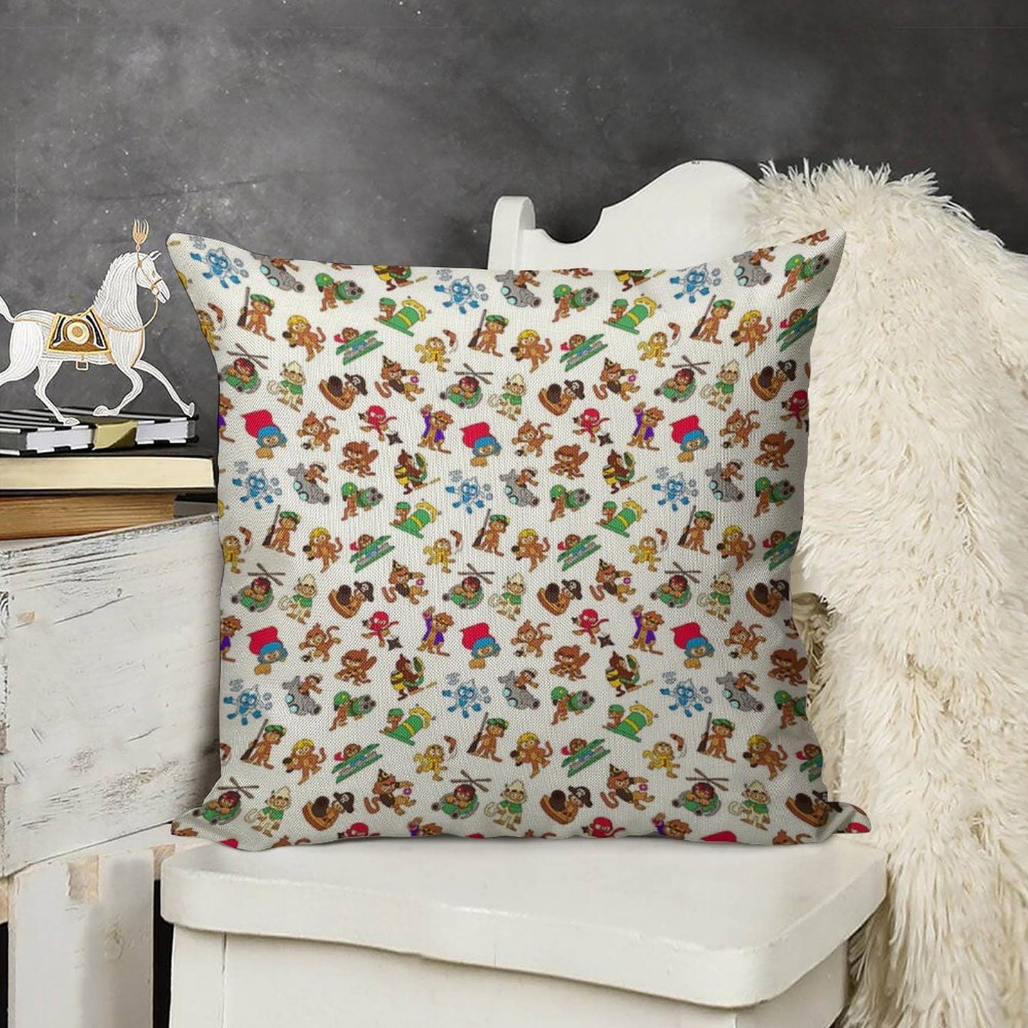 Bloons TD 6 Monkeys Pattern Linen Throw Pillow Cover