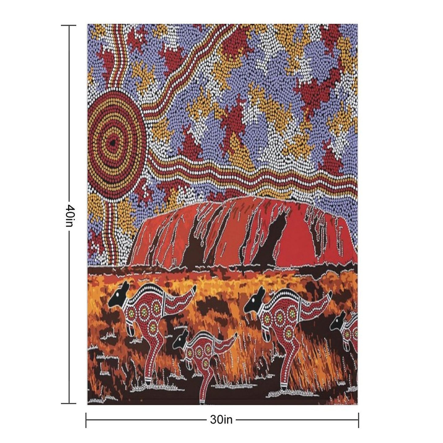 Authentic Aboriginal Art - Uluru  Ayers Rock Throw Blanket