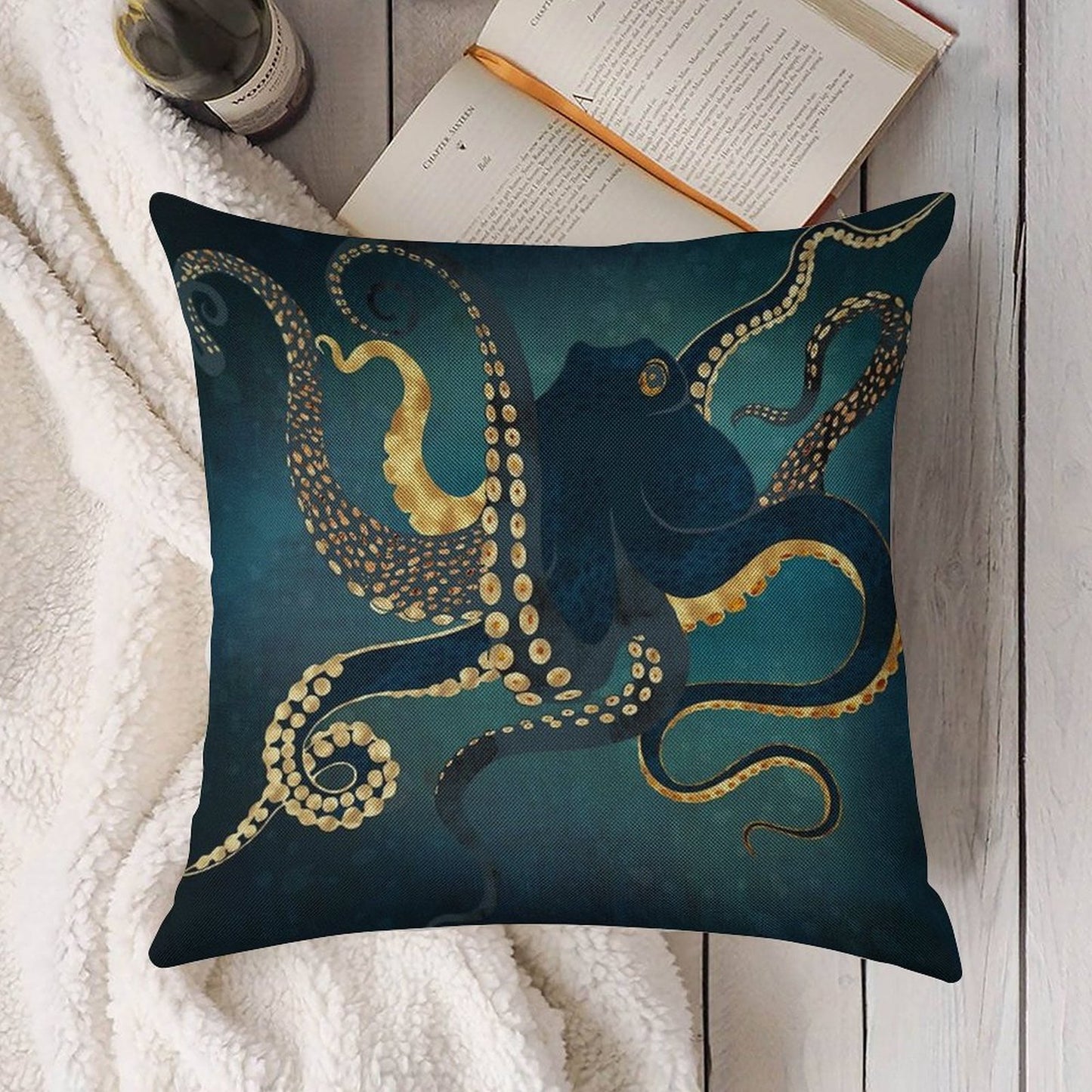 Metallic Octopus IV Linen Throw Pillow Cover