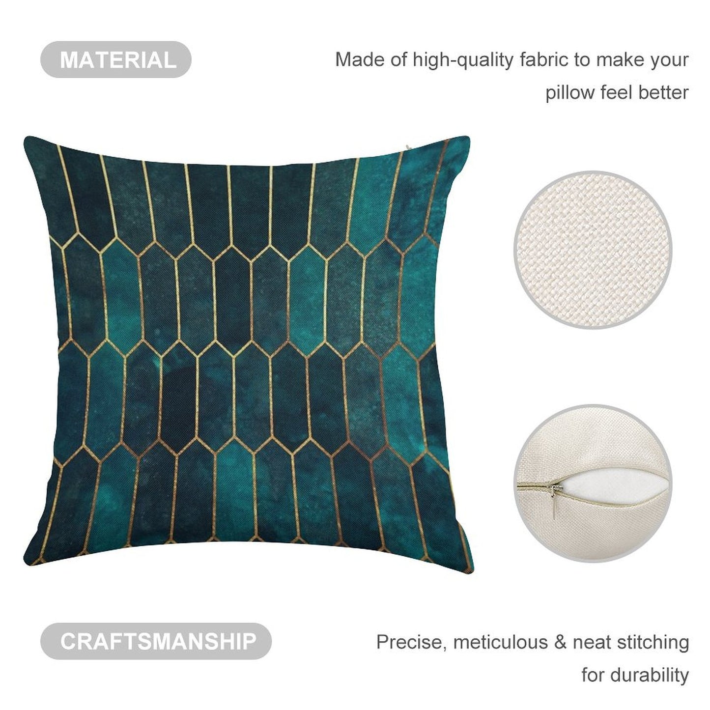 Deep Teal And Blue Gold  Pattern Linen Throw Pillow Cover
