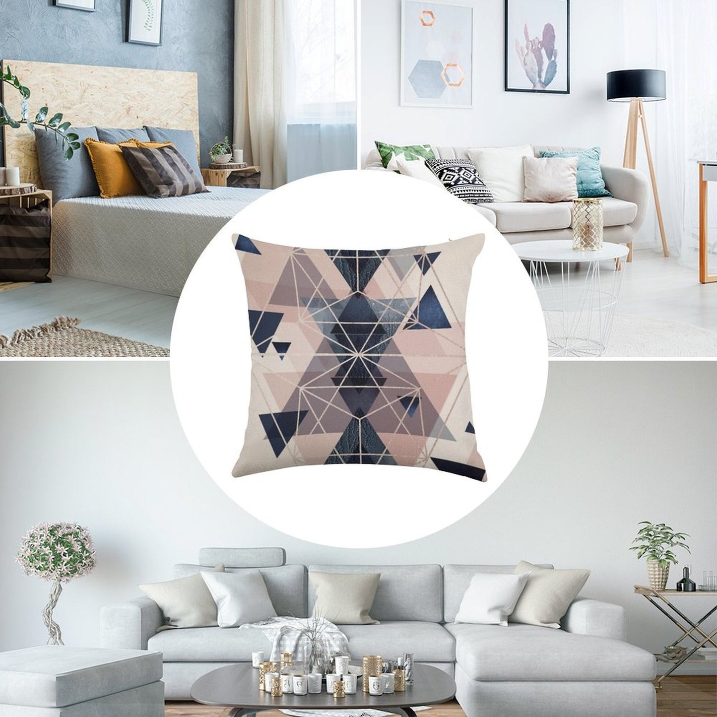 Blush Navy Geometric Linen Throw Pillow Cover