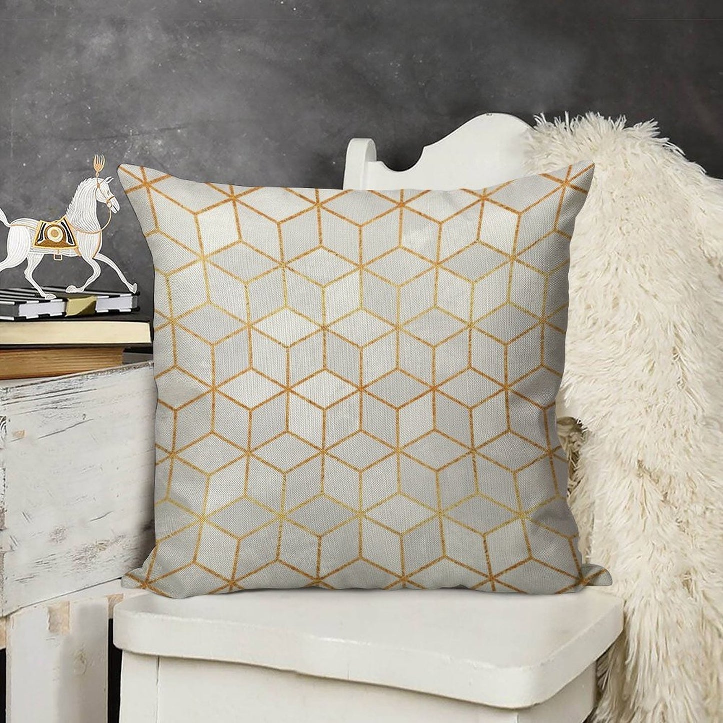 White Cubes Linen Throw Pillow Cover