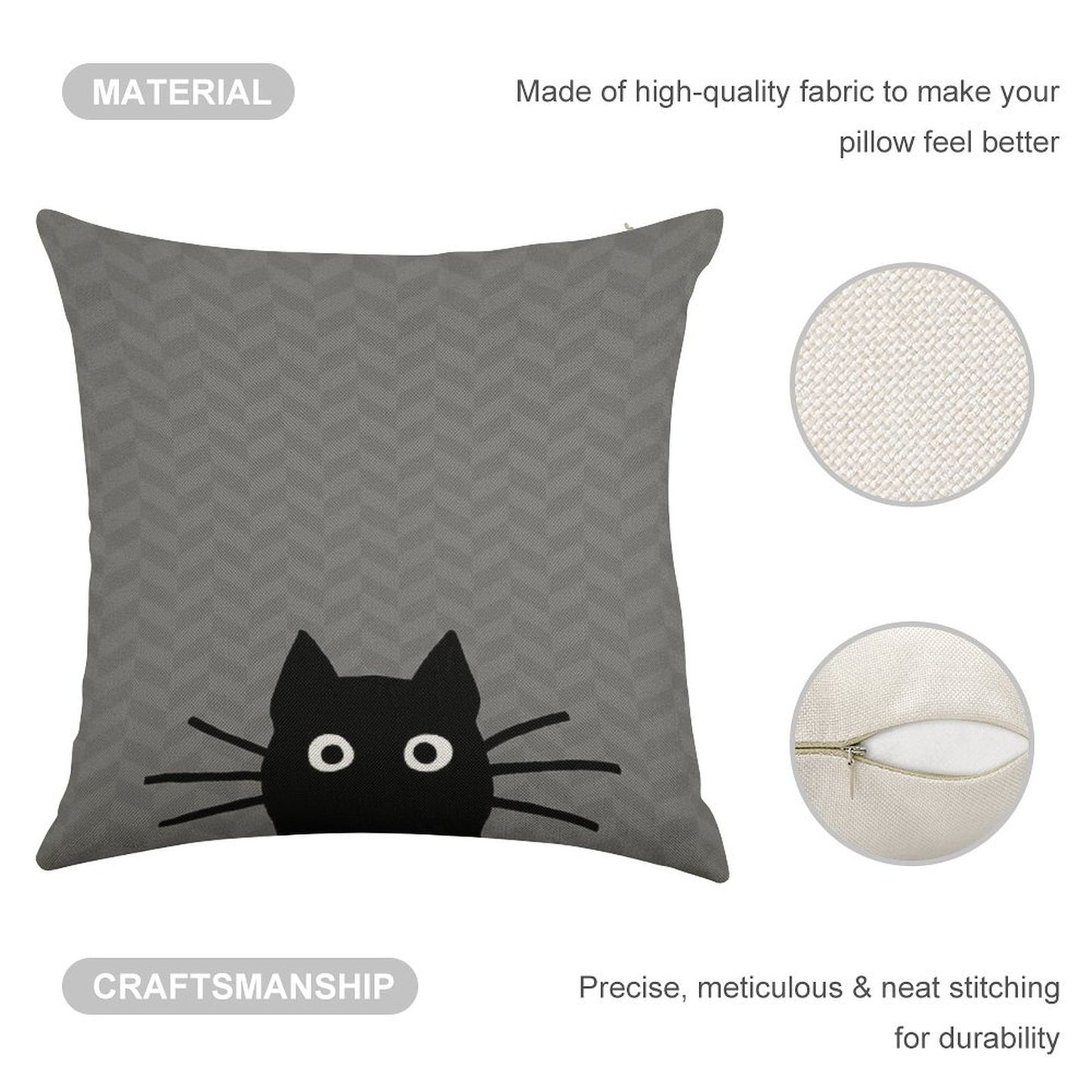 Black Cat Face Linen Throw Pillow Cover