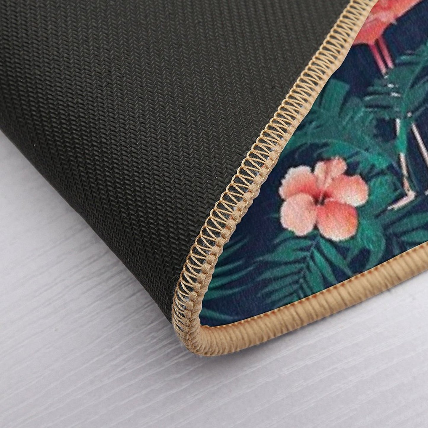 Flamingo Hibiscus Tropical Leaves Bath Mat