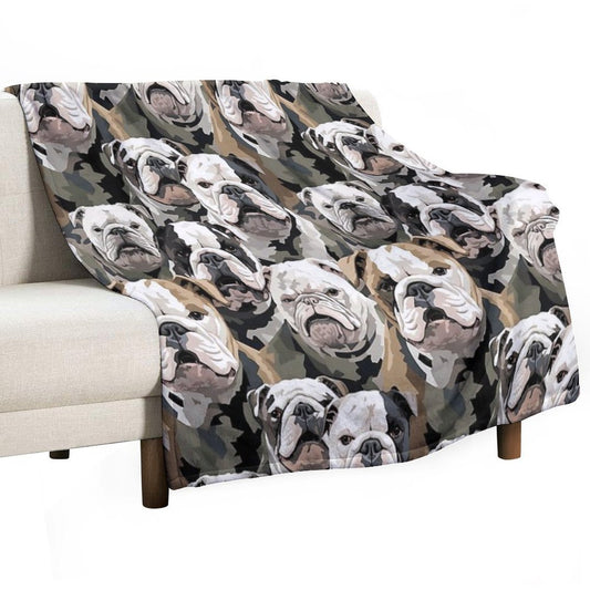 Bulldog in Camouflage Pattern Throw Blanket