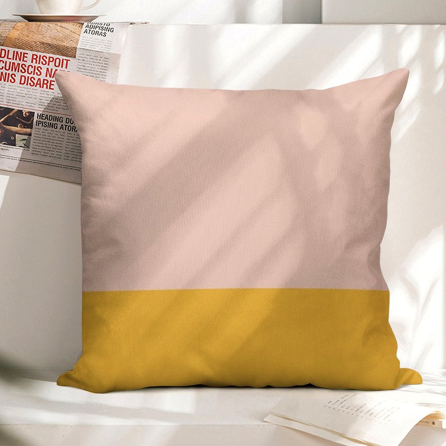 Blush Pink And Mustard Yellow Minimalist Color Block Linen Throw Pillow Cover
