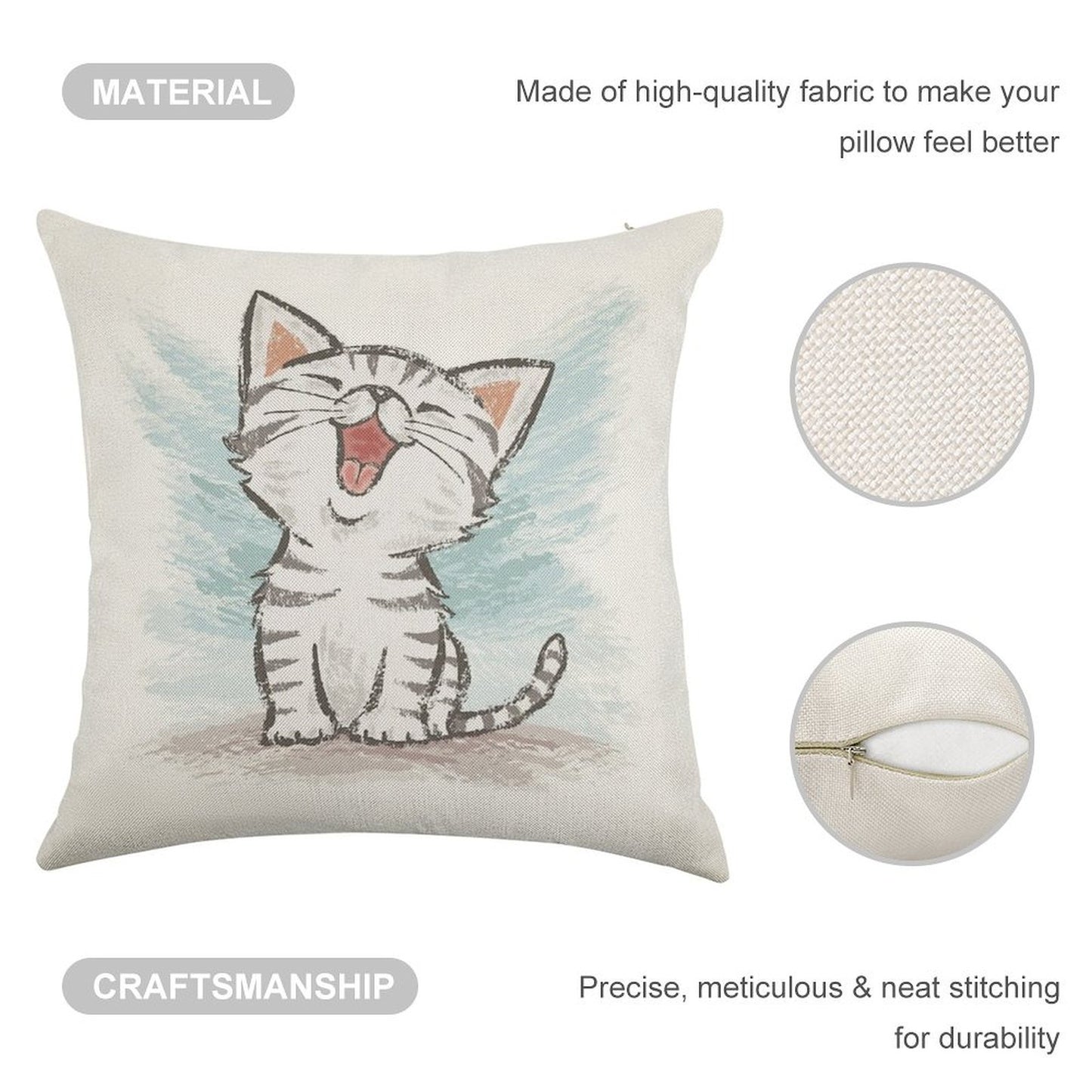 American Shorthair Happy Linen Throw Pillow Cover