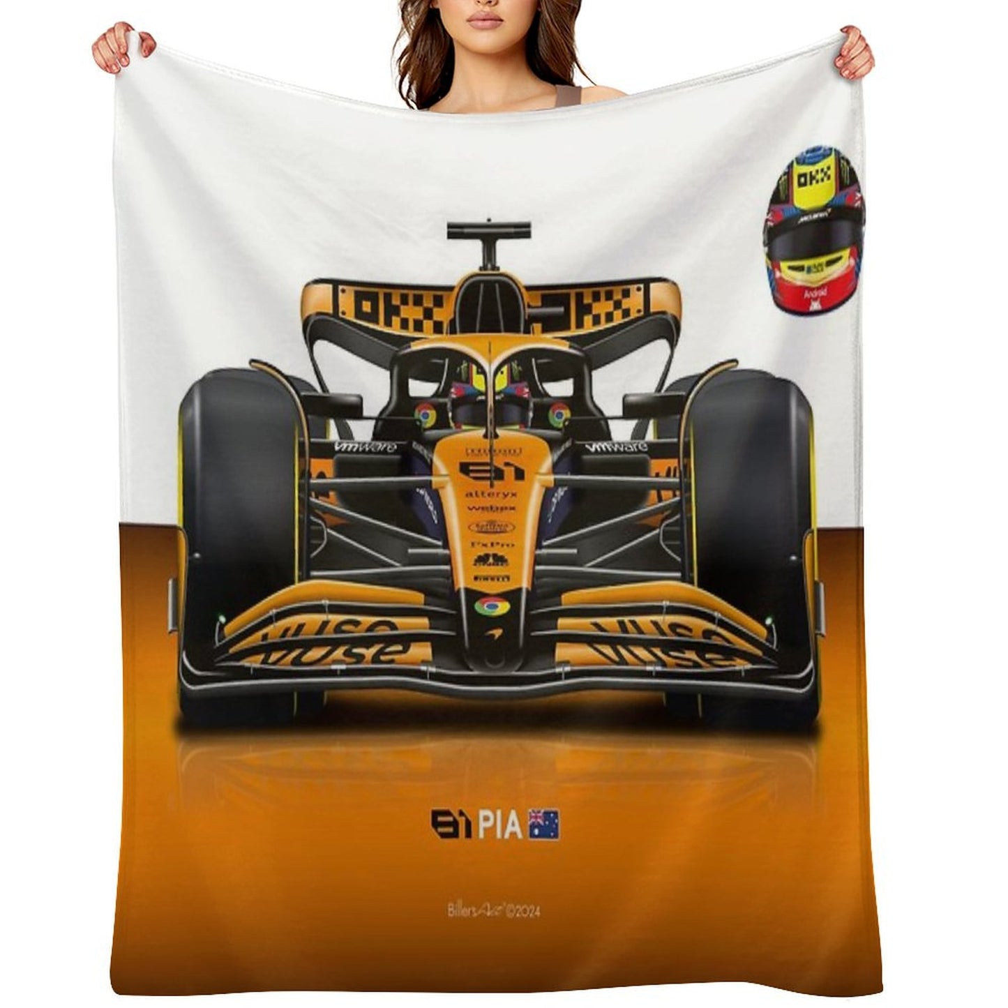 Oscar Piastri 2024 Formula 1 McLaren Racing Car Throw Blanket