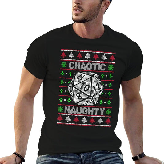 Santa Chaotic Naughty Christmas D20 Ugly Tabletop Sweater Polyester Blend T-Shirt