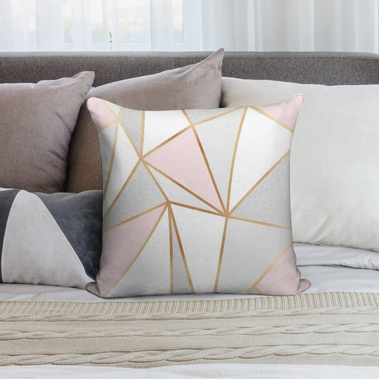 Pink, Grey & Gold Geo Soft Durable Construction Throw Pillow