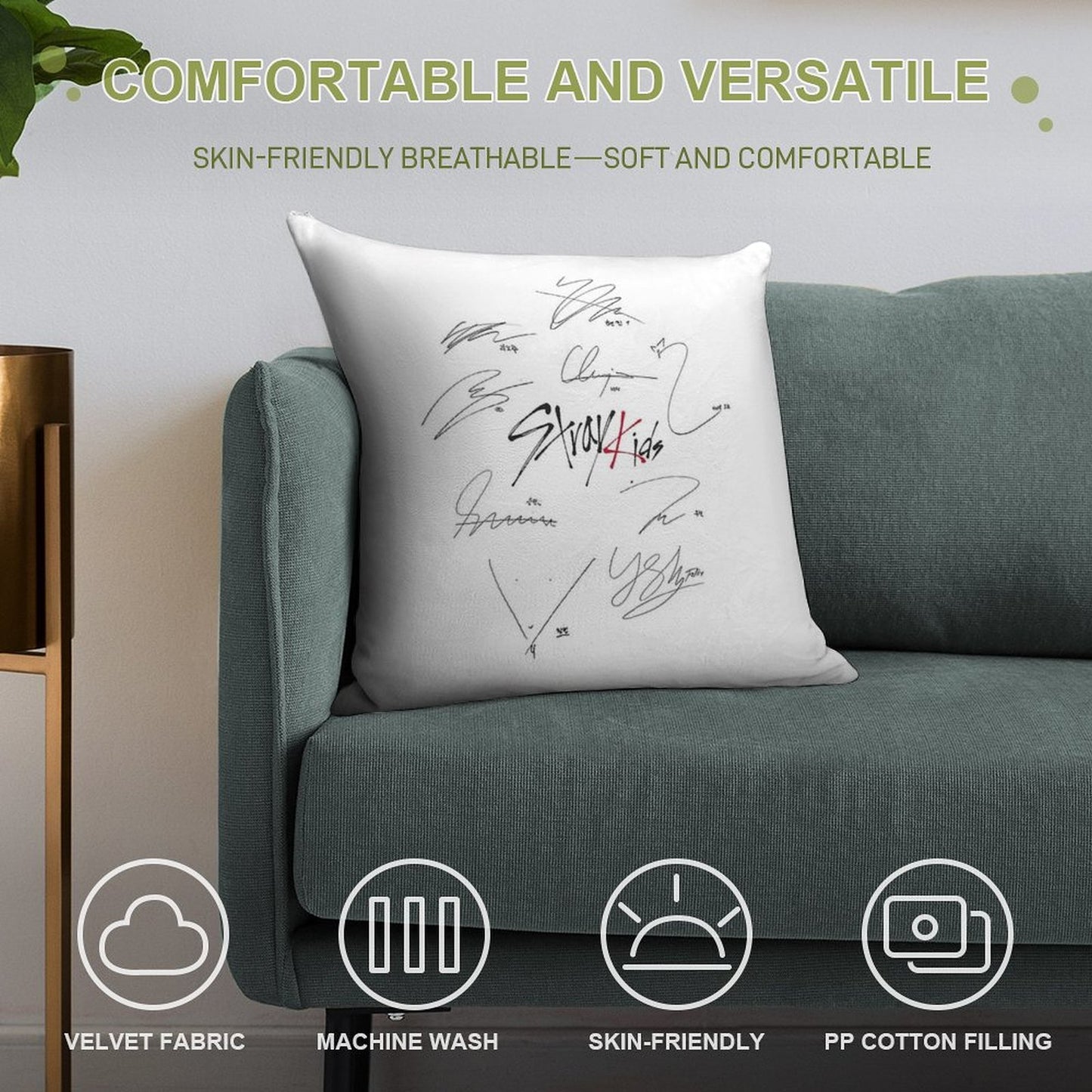 Stray Kids Ot9 - Signatures (white) Soft High-Density Material Throw Pillow