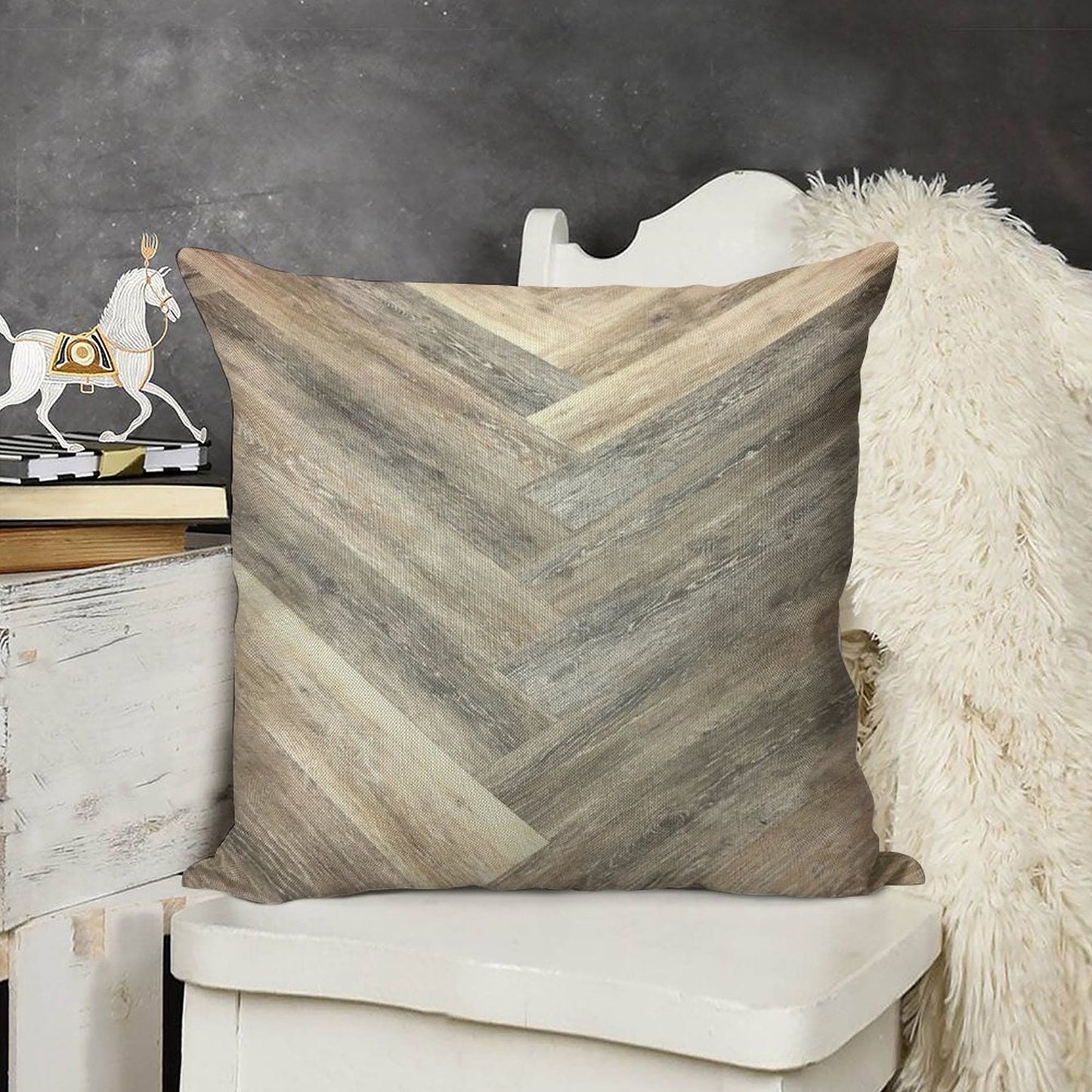 Contemporary Caramel Brown Grey Beige Farmhouse Barn Wood Linen Throw Pillow Cover