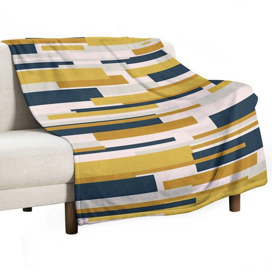 Wright Midcentury Modern Geometric Abstract Pattern in Mustard Yellow, Navy Blue, And Pale Blush Throw Blanket