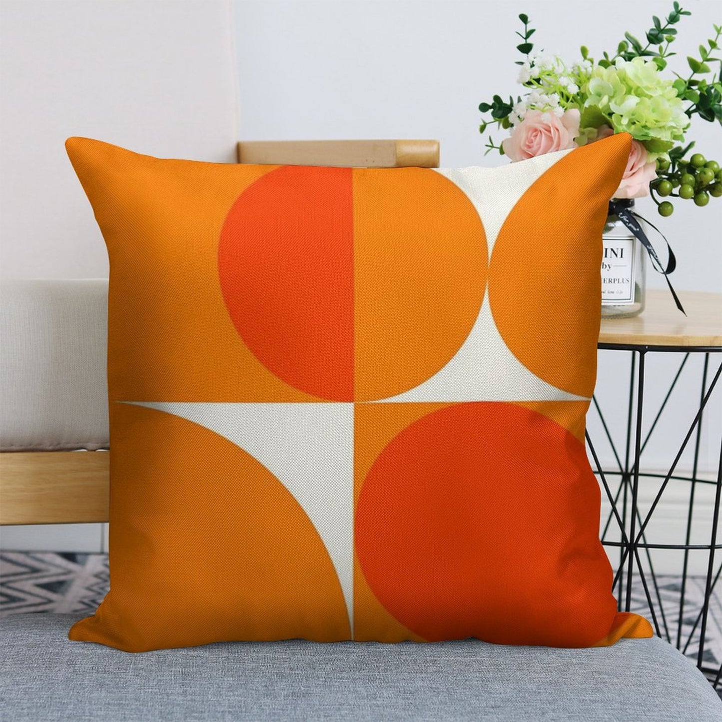 Orange Bauhaus Linen Throw Pillow Cover