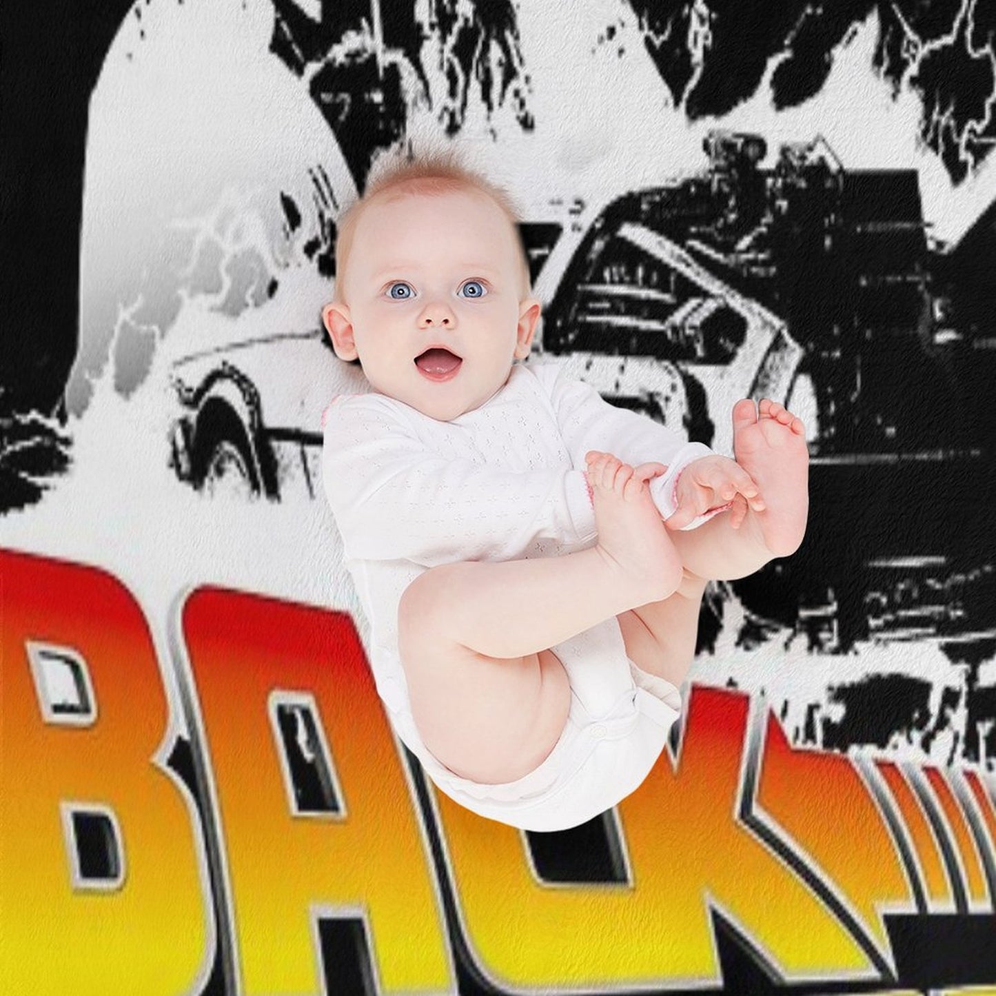 Back to The Future - DeLorean Fire Tracks, Marty And Doc Stencil Fan Art Throw Blanket