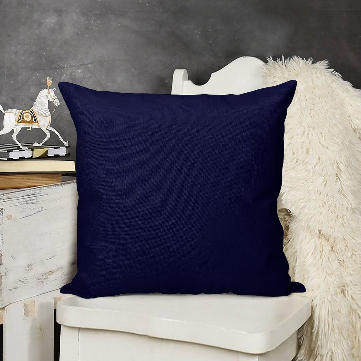 Navy Blue Solid Color Linen Throw Pillow Cover