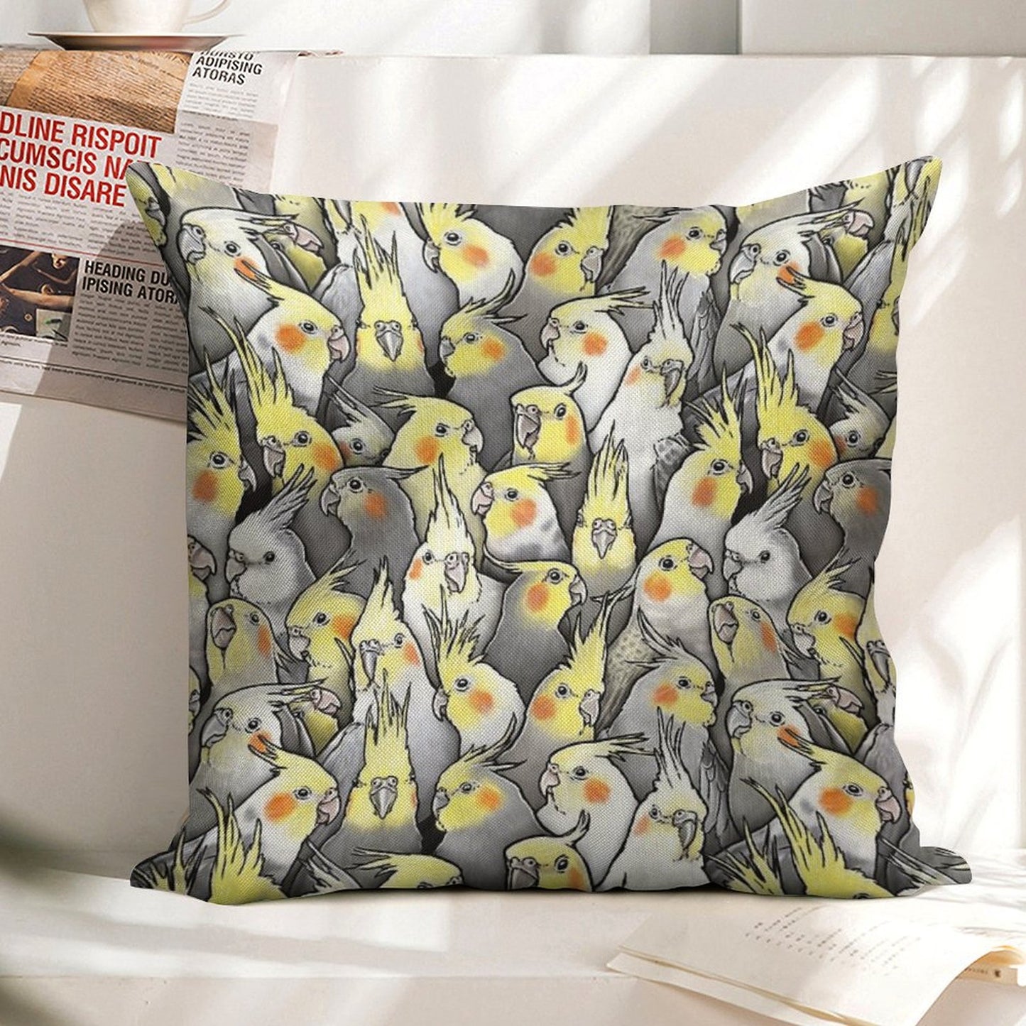 Cockatiels Galore Linen Throw Pillow Cover