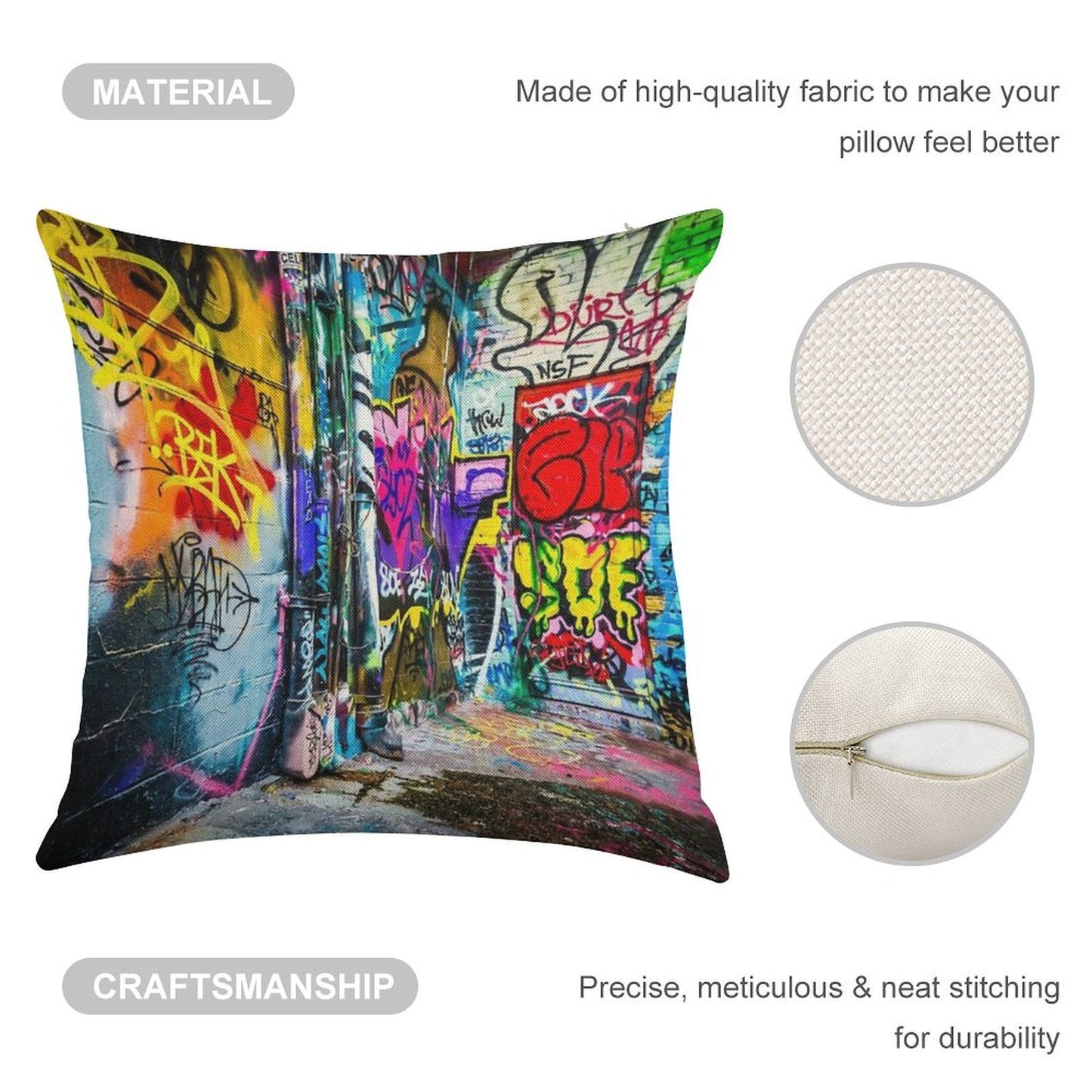 Street Art Linen Throw Pillow Cover
