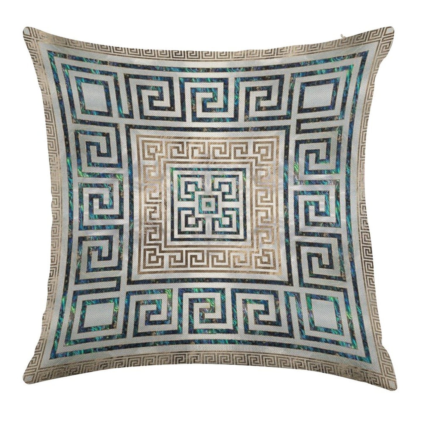 Greek Key Ornament - Greek Meander -Abalone And Gold Linen Throw Pillow Cover