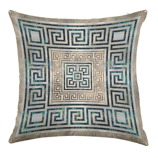 Greek Key Ornament - Greek Meander -Abalone And Gold Linen Throw Pillow Cover