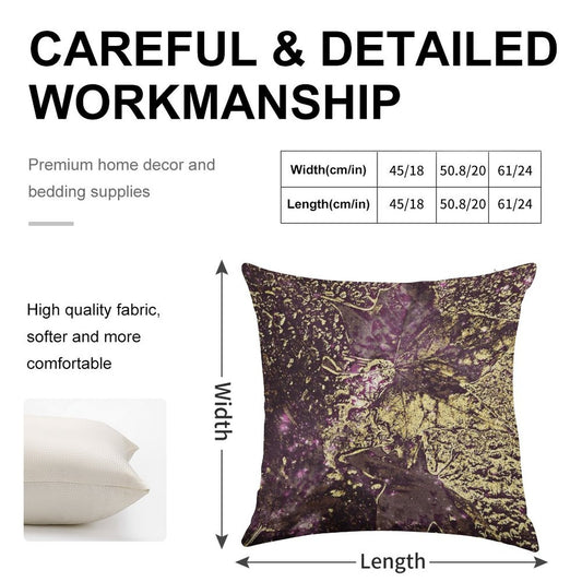 Two Purple Leaves in Melted Gold Linen Throw Pillow Cover