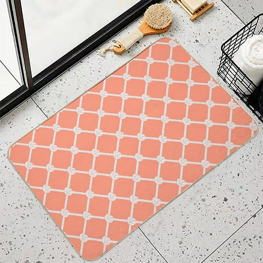 New Nautical Netting Design in Florida Color Palette- Coral Glow Odorless Bath Mat