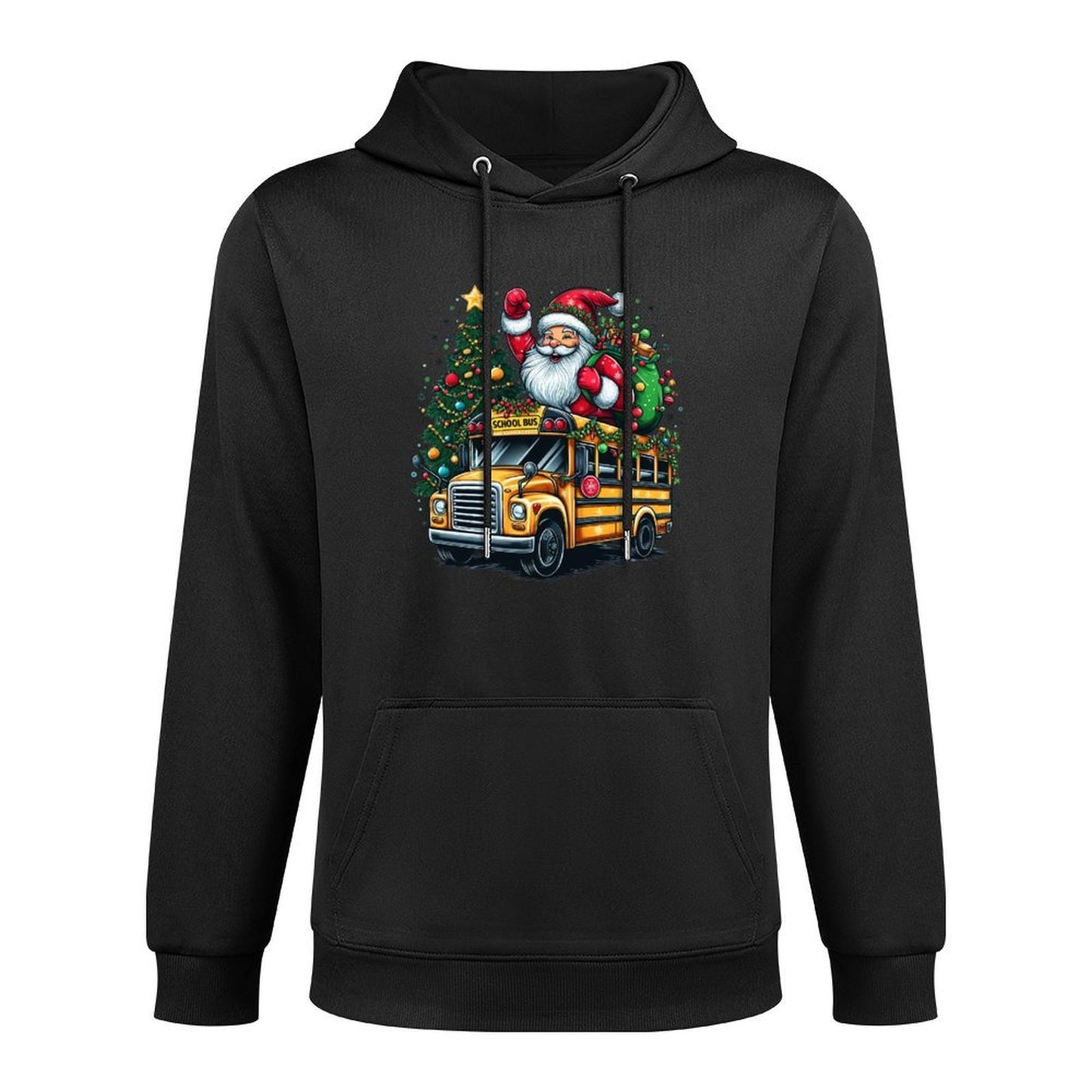 Santa Claus Riding School Bus Driver Christmas Tree Graphic Relaxed Fit Hoodie