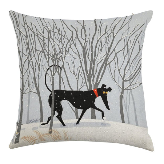 Winter Hound Linen Throw Pillow Cover