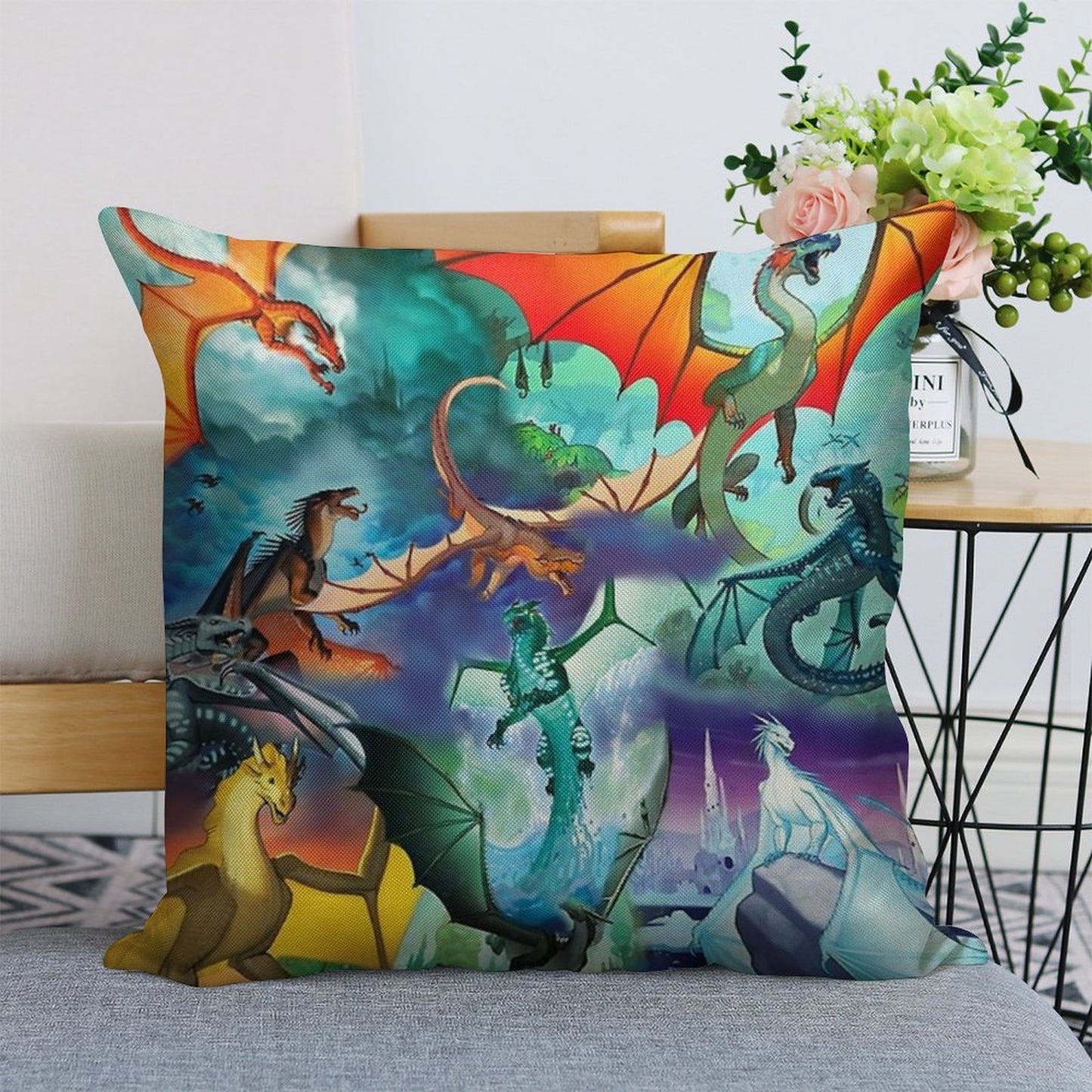 Wing of Fire All Dragon Pattern Background Linen Throw Pillow Cover