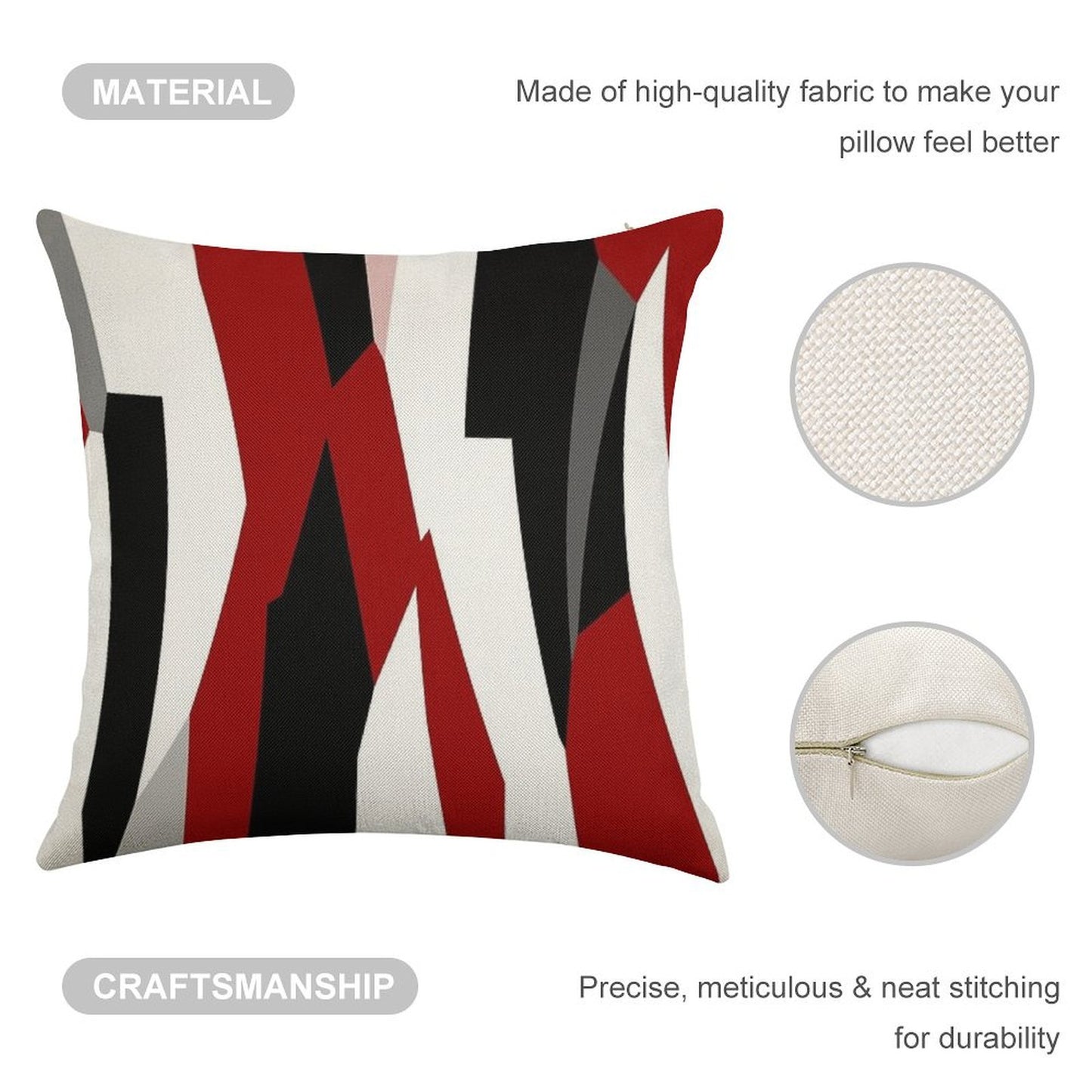 Red Black And White Abstract Linen Throw Pillow Cover