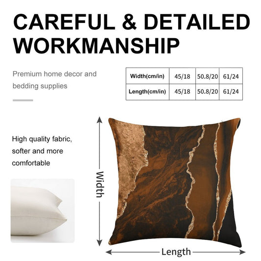 Abstract Chocolate Brown & Gold Modern Geode Agate Design Linen Throw Pillow Cover