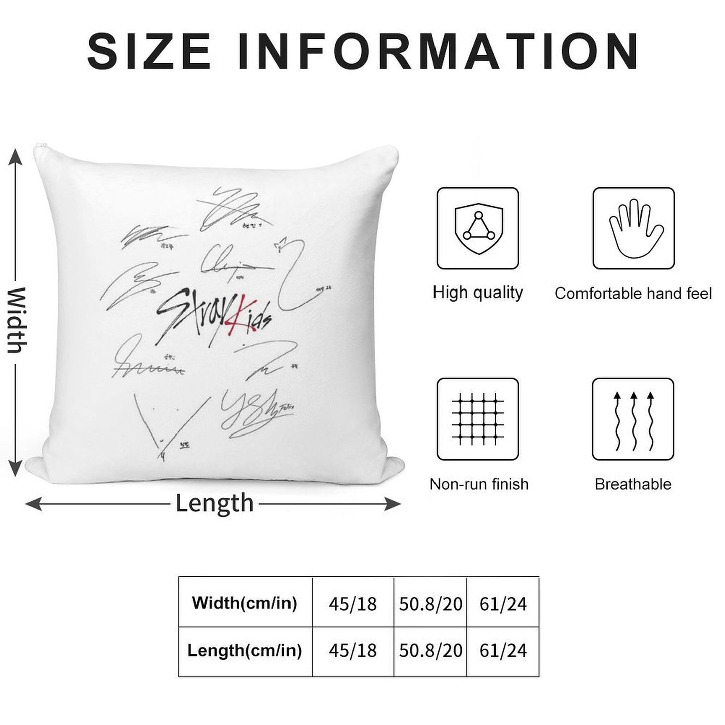 Stray Kids Ot9 - Signatures (white) Soft High-Density Material Throw Pillow