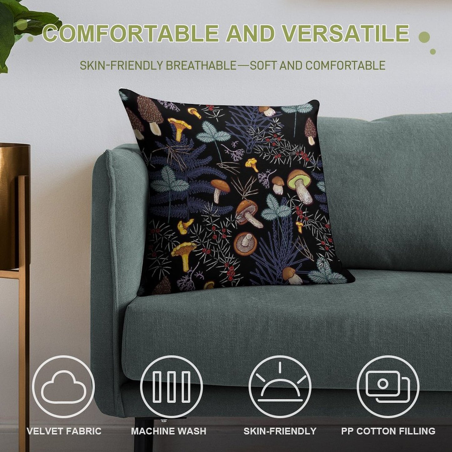 Dark Wild Forest Mushrooms Soft Anti-Pilling Throw Pillow