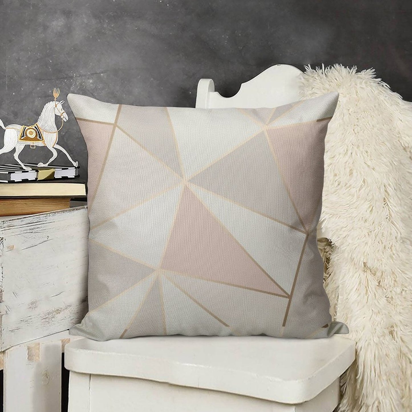 Geometric Pink & Gray Linen Throw Pillow Cover