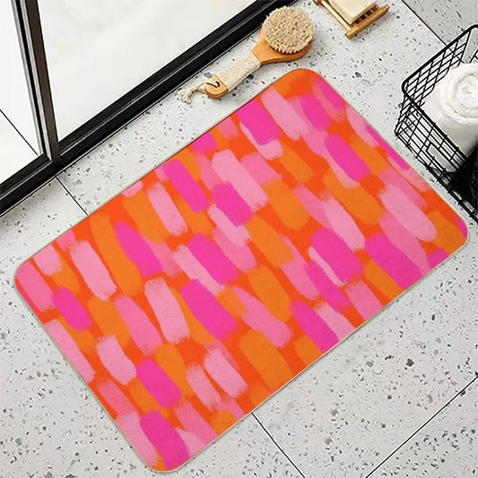 Abstract, Pink And Orange, Paint Brush Effect Bath Mat