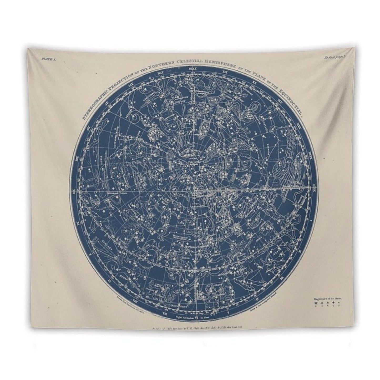 Constellations of The Northern Hemisphere Vintage Azure Blue Tapestry