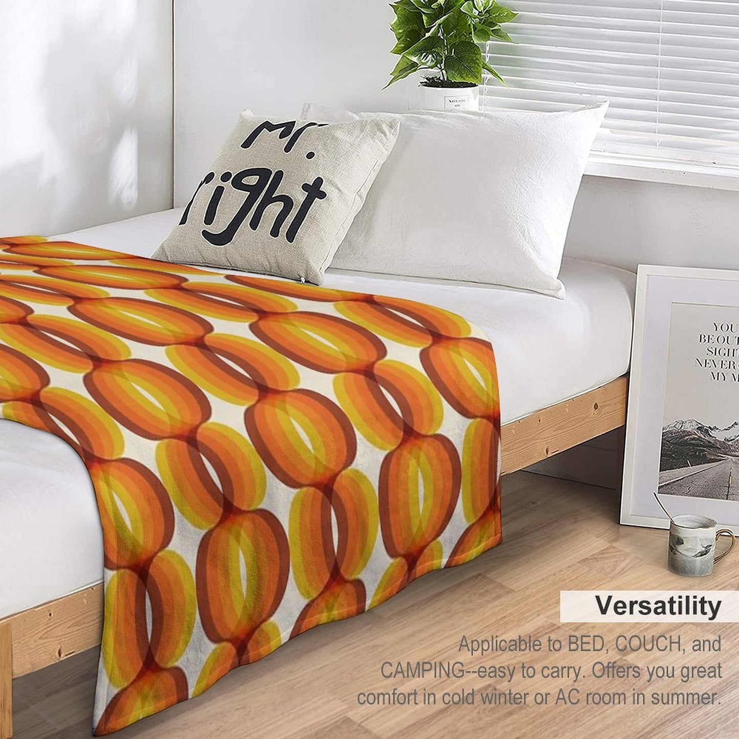 Orange, Brown, And Ivory Retro 1960s Wavy Pattern Throw Blanket