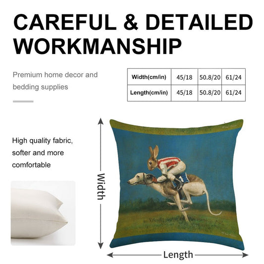 Whippet Racer Linen Throw Pillow Cover