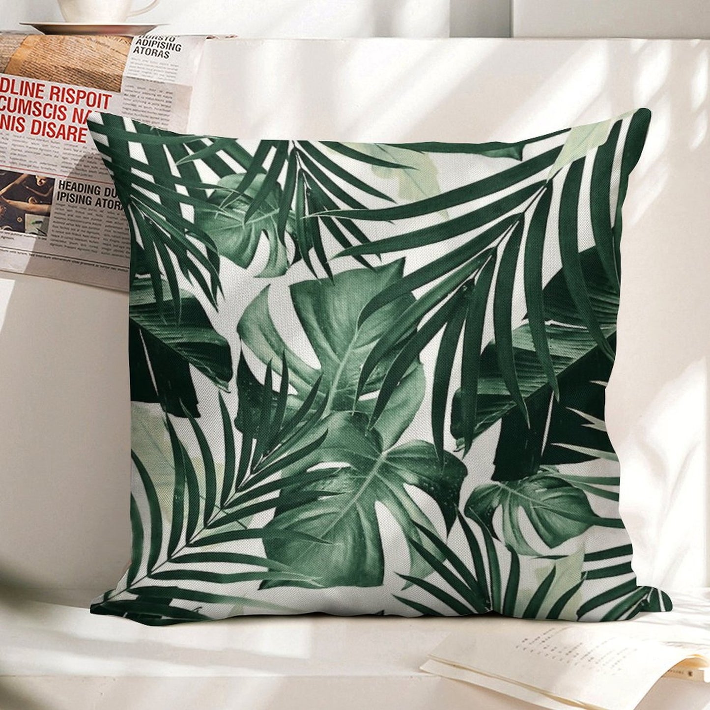 Tropical Jungle Leaves Pattern #4 #tropical #decor #art Linen Throw Pillow Cover