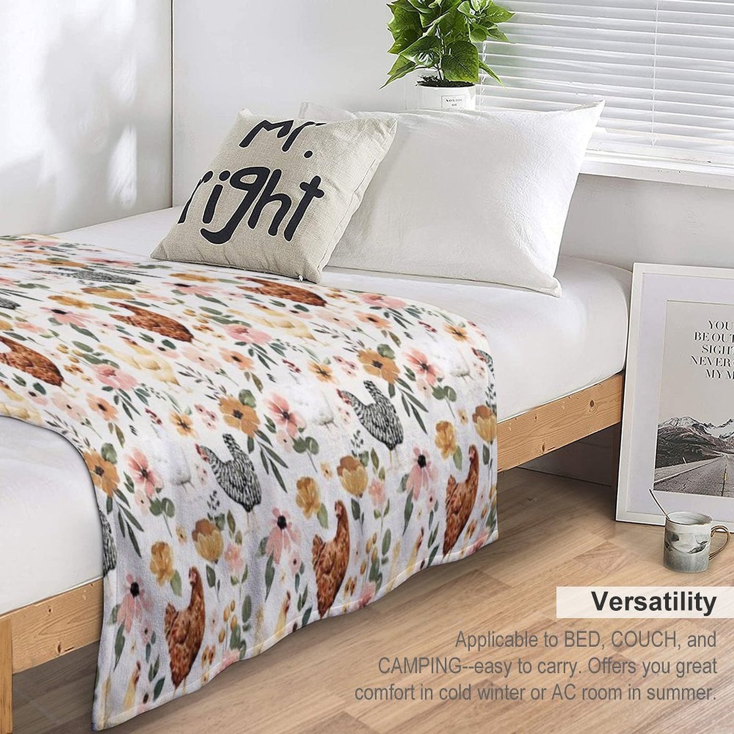 Watercolor Chicken Floral, Charlotte Floral Collection Throw Blanket